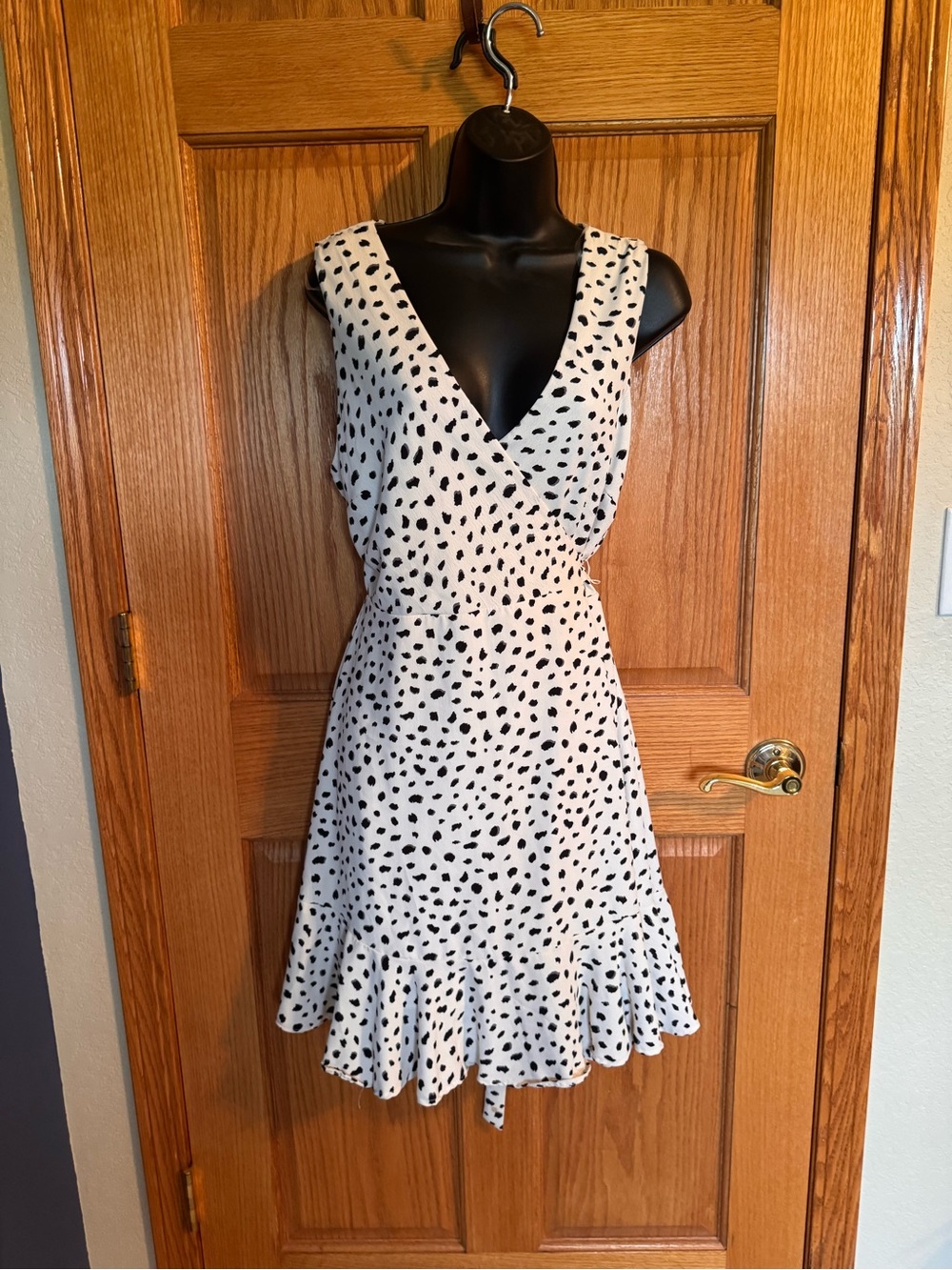 Gilli Black & White Dalmatian Spot Wrap Midi Dress